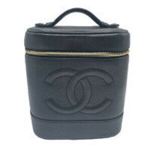 Chanel vanity bag black caviar leather Coco mark